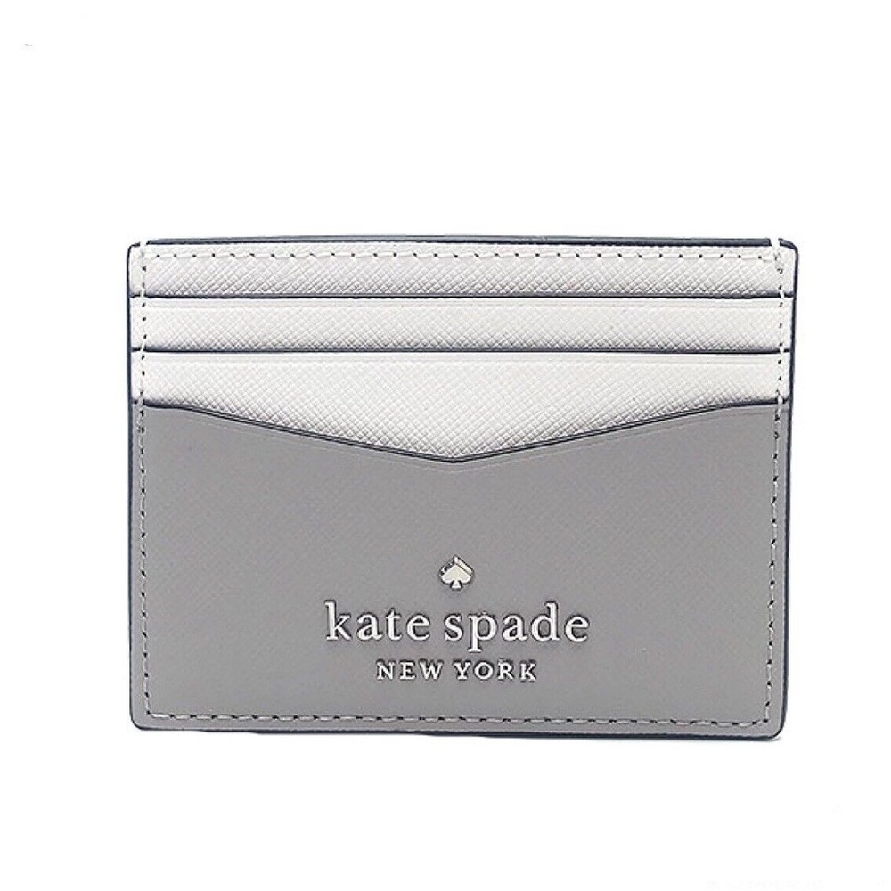 New Kate Spade Staci Small Slim Card Case Holder Wallet, Nimbus Grey Multi Color